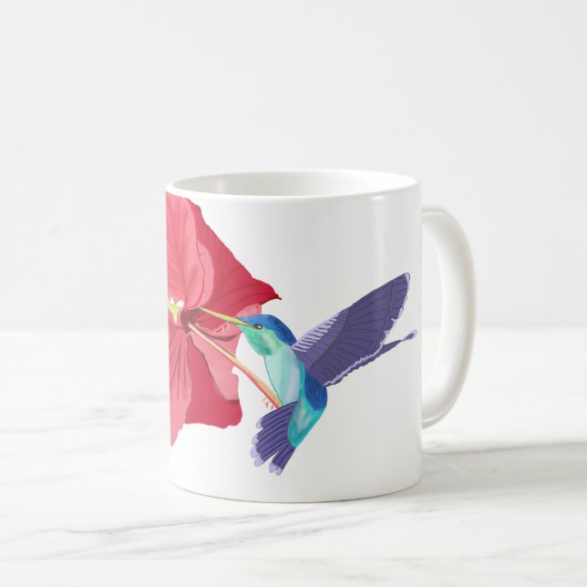 Blå och Grönt Hummingbird och Red Hibiscus   Kaffemugg (Framsida höger)