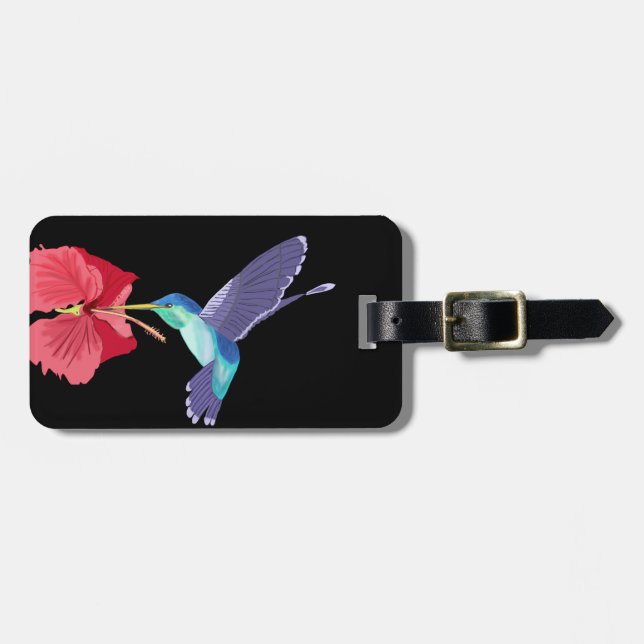 Blå och Grönt Hummingbird och röd Hibiscus Bagagebricka (Horisontell Framsida)