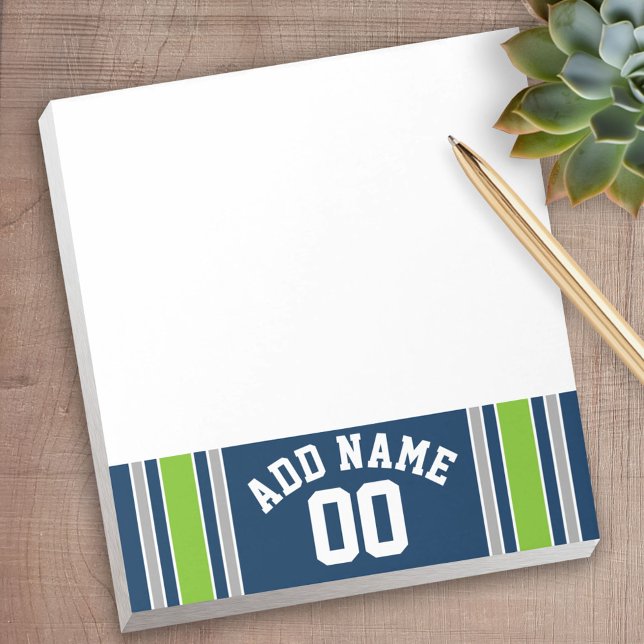 Blå och Grönt Iports Jersey-nummer Anteckningsblock (Personalized Notepad - a fun gift or useful promotional product)