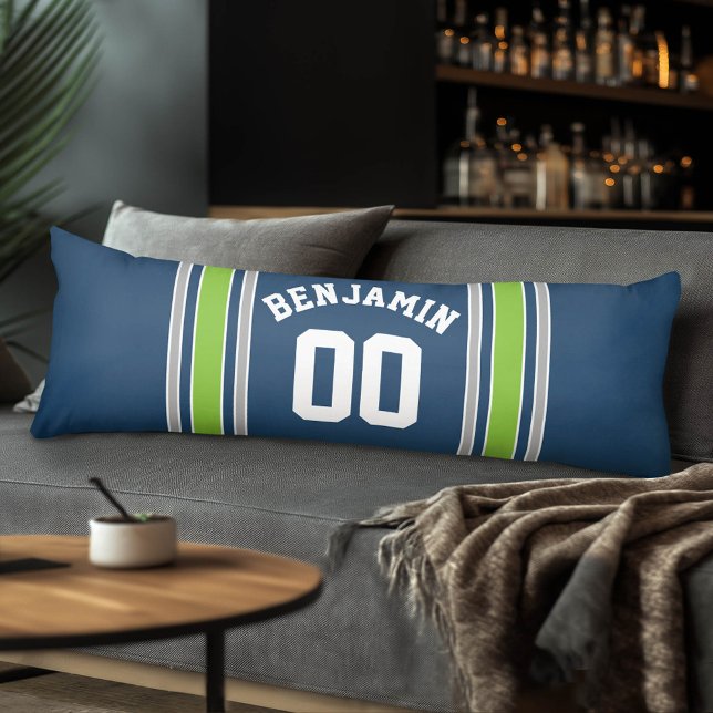 Blå och Grönt Iports Jersey-nummer Kroppskudde (Custom Body Pillow with a Sports Theme)
