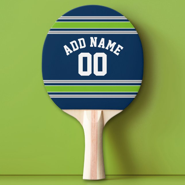 Blå och Grönt Iports Jersey-nummer Pingisracket (Custom Ping Pong Paddle - Team or College colors Sports Jersey)