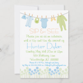 Blå och Grönt Lilla kläder Sip och se Inbjudningar