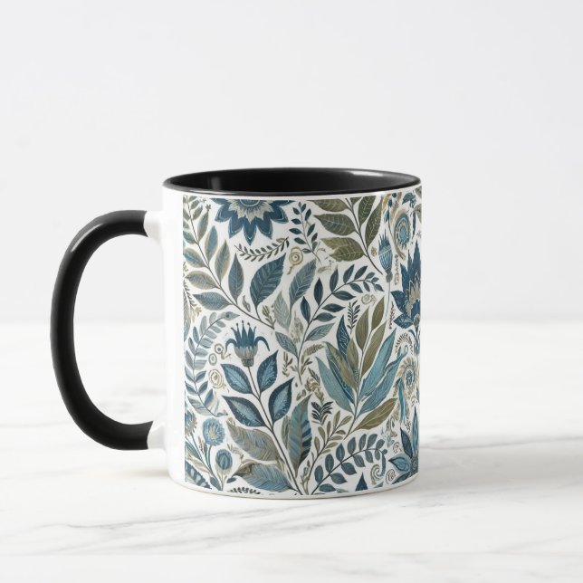 Blå och Grönt Löv Blommigt Design Coffee Mugg (Vänster)