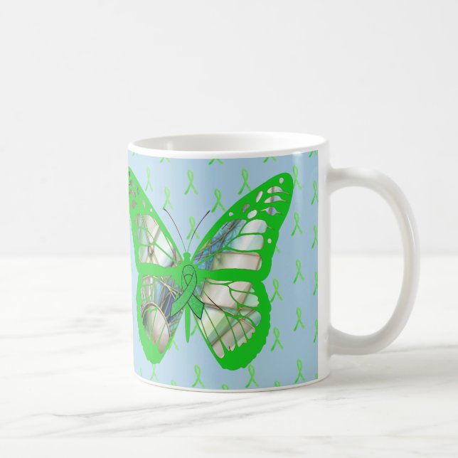 Blå och Grönt Lyme Disease Awareness Butterfly Kaffemugg (Höger)
