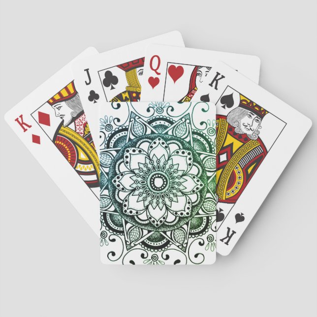 Blå och Grönt Mandala Deck of Cards Casinokort (Baksidan)