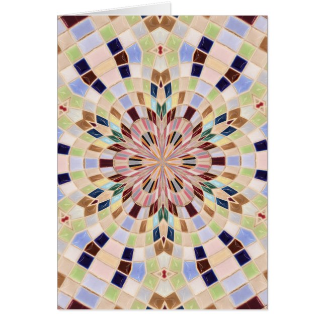 Blå och Grönt Mosaic Kaleidoscope Hälsningskort (Framsidan)