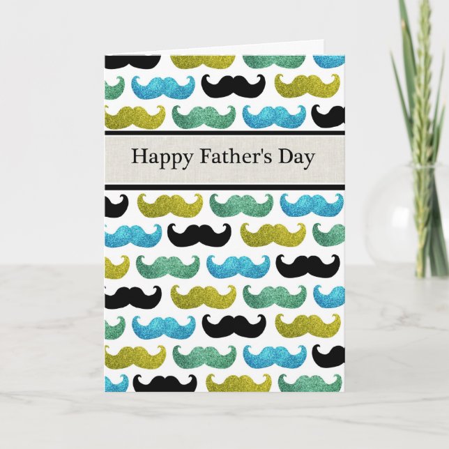 Blå och grönt mustasch Lycklig Fars dag Kort (Framsida)