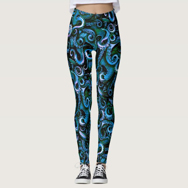 Blå och Grönt Octopus Tentacles Leggings (Framsida)