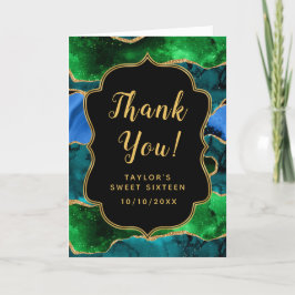 Blå och Grönt Peacock Agate-Sweet sixteen Tack Kort