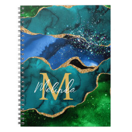Blå och Grönt Peacock Faux Glitter Agate Anteckningsbok