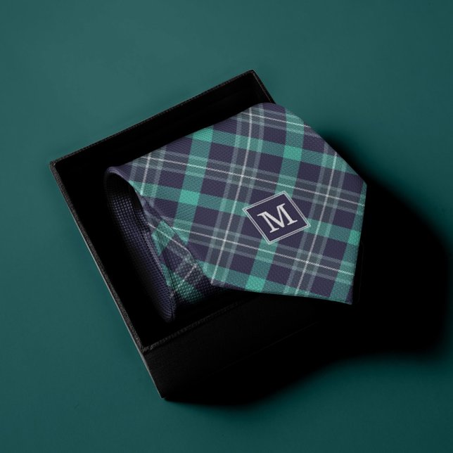Blå och Grönt Play Mönster Monogrammed Slips (Skapare uppladdad)