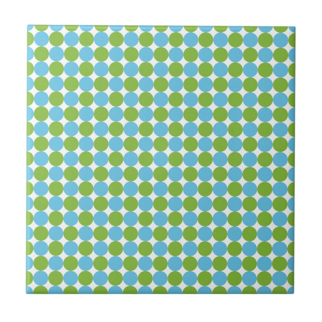 Blå och grönt polka dots mönster kakelplatta (Framsidan)