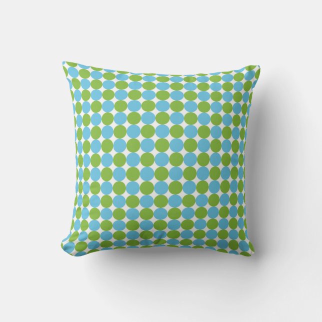 Blå och grönt polka dots mönster kudde (Framsida)