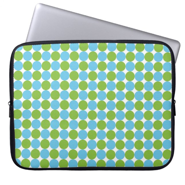 Blå och grönt polka dots mönster laptop sleeve (Framsidan)