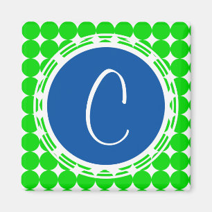 Blå och Grönt-polka-punktmonogram Magnet