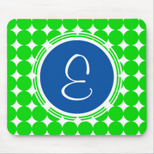 Blå och Grönt-polka-punktmonogram Musmatta