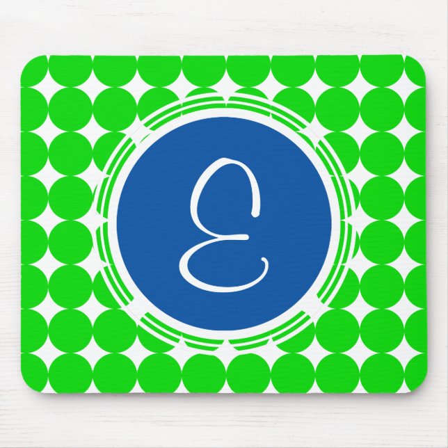 Blå och Grönt-polka-punktmonogram Musmatta (Framsidan)