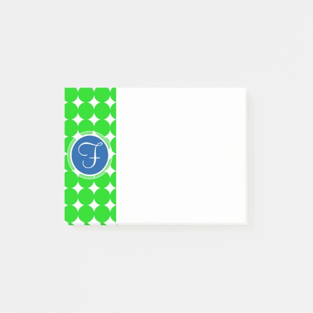 Blå och Grönt-polka-punktmonogram Post-it Block (Framsida)