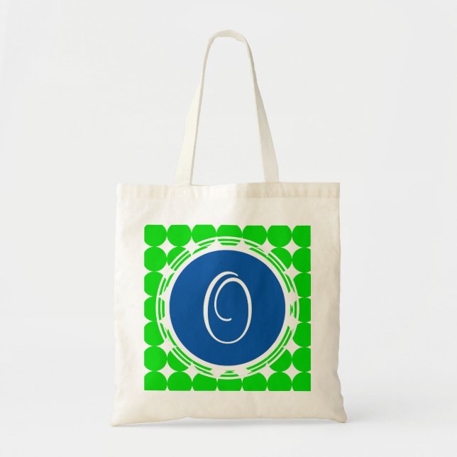 Blå och Grönt-polka-punktmonogram Tygkasse (Framsidan)