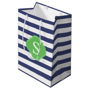Blå och Grönt Rand Mönster och Monogram