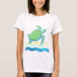Blå och Grönt Sea Turtle T Shirt
