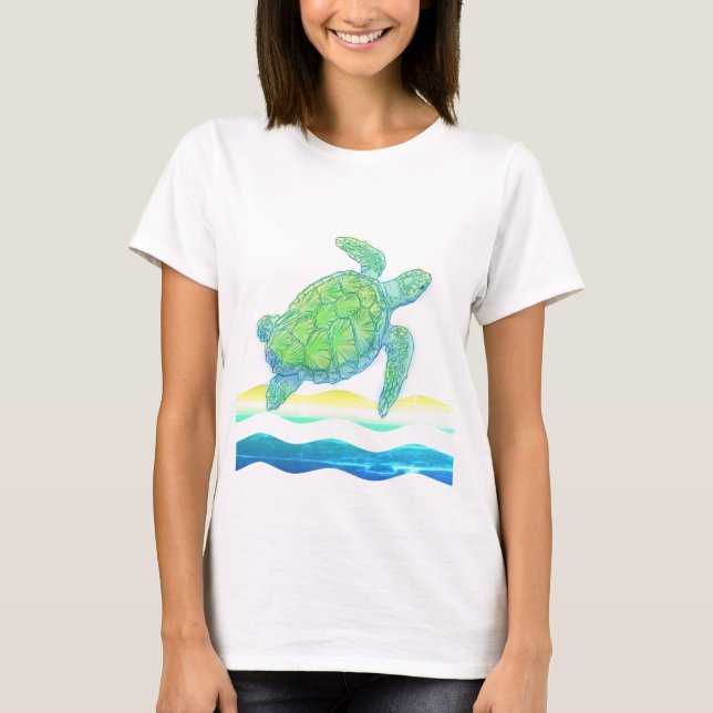 Blå och Grönt Sea Turtle T Shirt (Framsida)