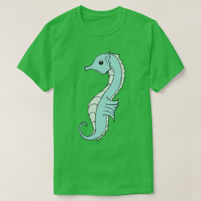 Blå och Grönt Seahorse T Shirt (Design framsida)