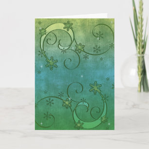 Blå och Grönt Snöflingor Helgkort