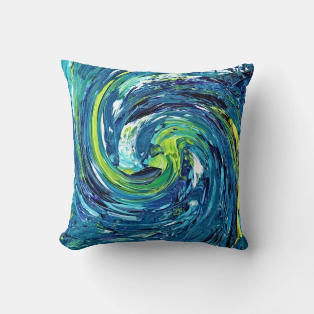 Blå och Grönt Swirl Kudde (Framsida)