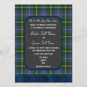 Blå och grönt tartan plaid bröllop inbjudningar