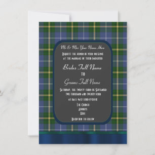Blå och grönt tartan plaid bröllop inbjudningar