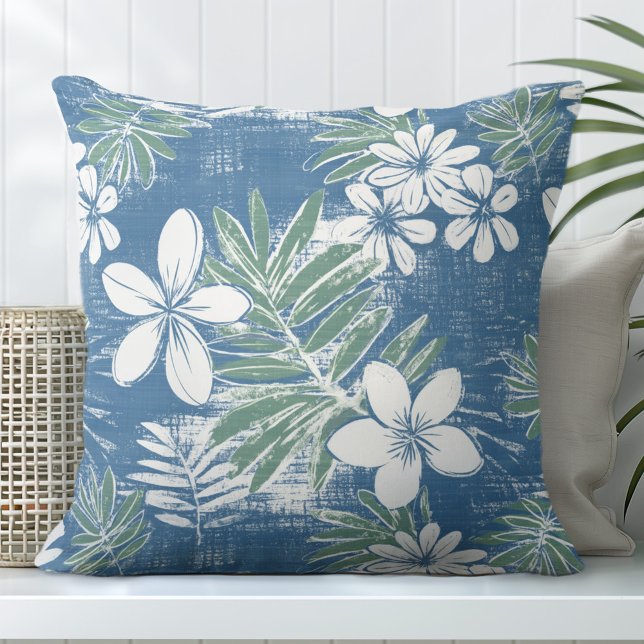 Blå och Grönt Tropical Flowers Dekorativ kudde (Skapare uppladdad)