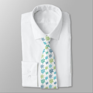 Blå och Grönt Turtles Mönster Tie Slips