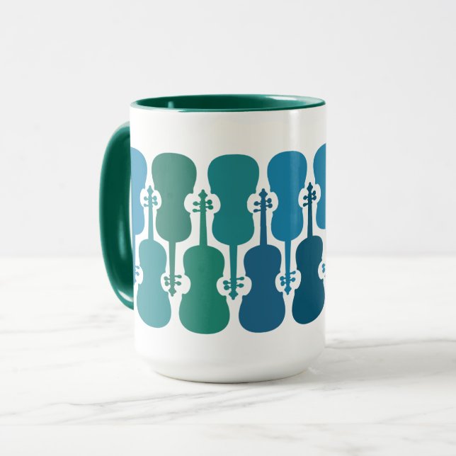 Blå och Grönt Violin Coffee Mugg (Framsida vänster)