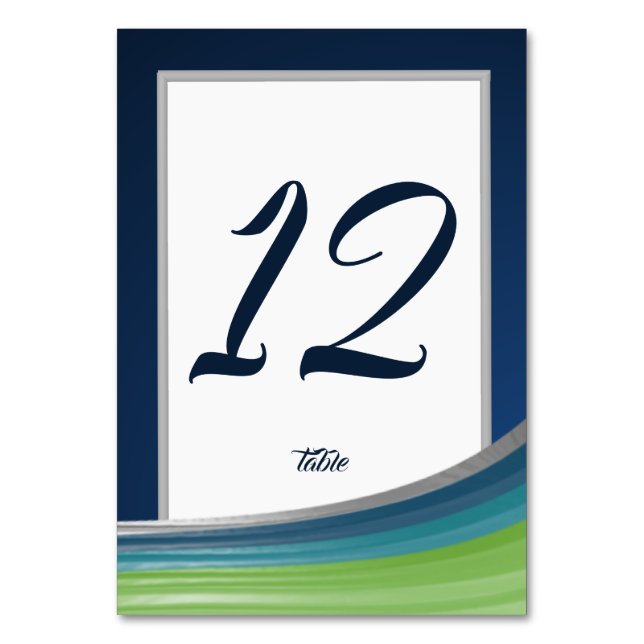 Blå och Grönt Wave Pub Mitzvah Bordsnummer (Framsidan)