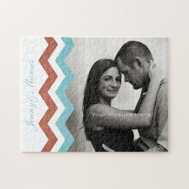 Blå och Grönt Zig Zag Mönster Pussel (Horisontell)