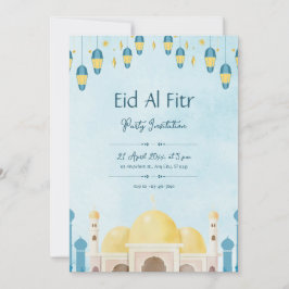 Blå och gul akvarell Eid-fest Inbjudningar