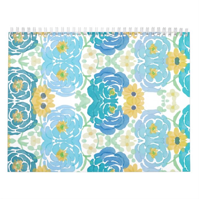 Blå och gul akvarellblomma kalender (Omslag)