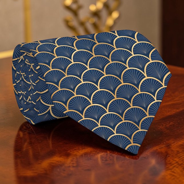 Blå och gul Art Deco specialdesignad slips (Skapare uppladdad)