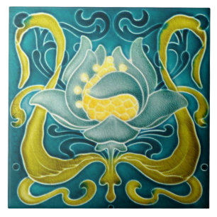 Blå och gul Art Nouveau-väggplatta Kakelplatta