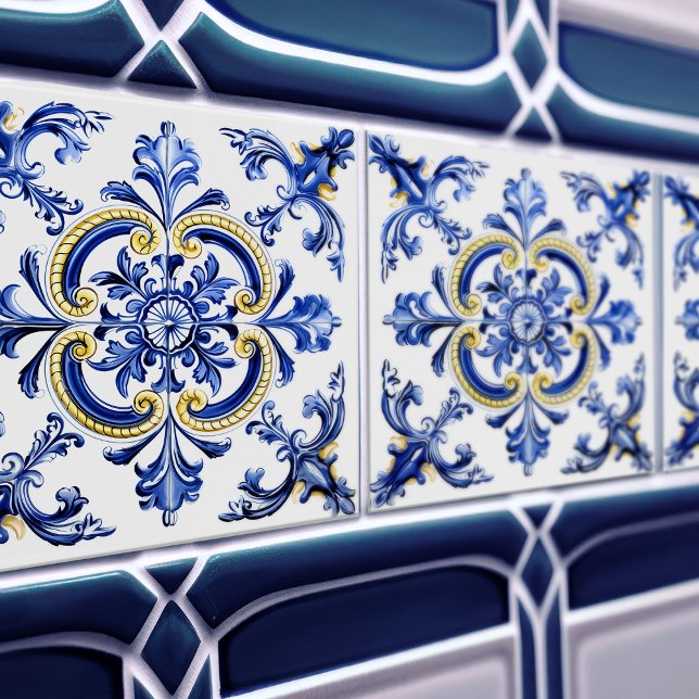 Blå och gul Azulejo Talavera keramisk platta Kakelplatta (Skapare uppladdad)