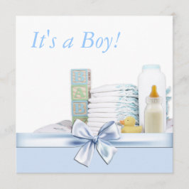 Blå och gul baby shower inbjudningar