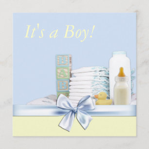 Blå och gul babyboy-babyfest inbjudningar