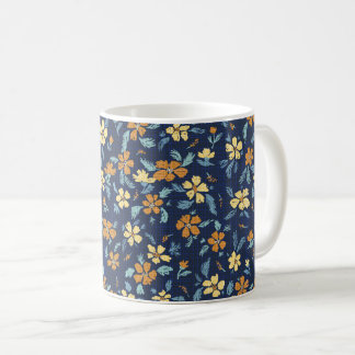 Blå och gul blomkrukskopp kaffemugg
