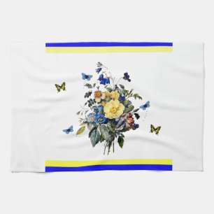 blå och gul blommig kökshandduk