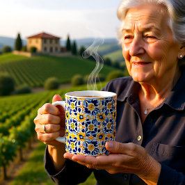 💛💙 Blå och gul, blomster Azulejos Kaffemugg