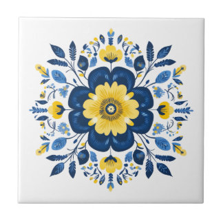 Blå och gul blomster kakelplatta