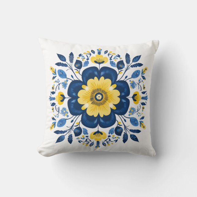 Blå och gul blomster  kudde (Framsida)