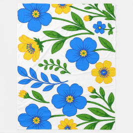 Blå och gul blomsterbotanisk design fleecefilt