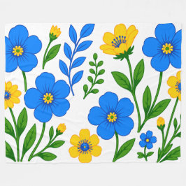 Blå och gul blomsterbotanisk design fleecefilt